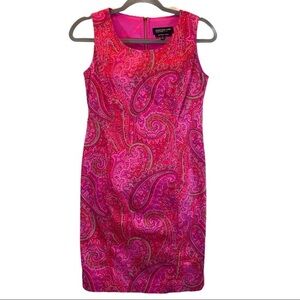 Jones New York sz 2P pink paisley w gold exposed zip back lined sleeveless dress